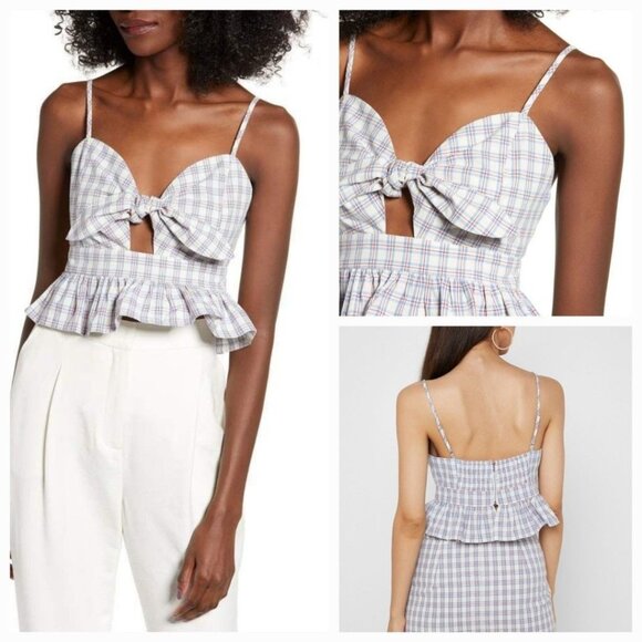 Plaid Knot Front Peplum Crop Top By English Factory Size S - Picture 1 of 5